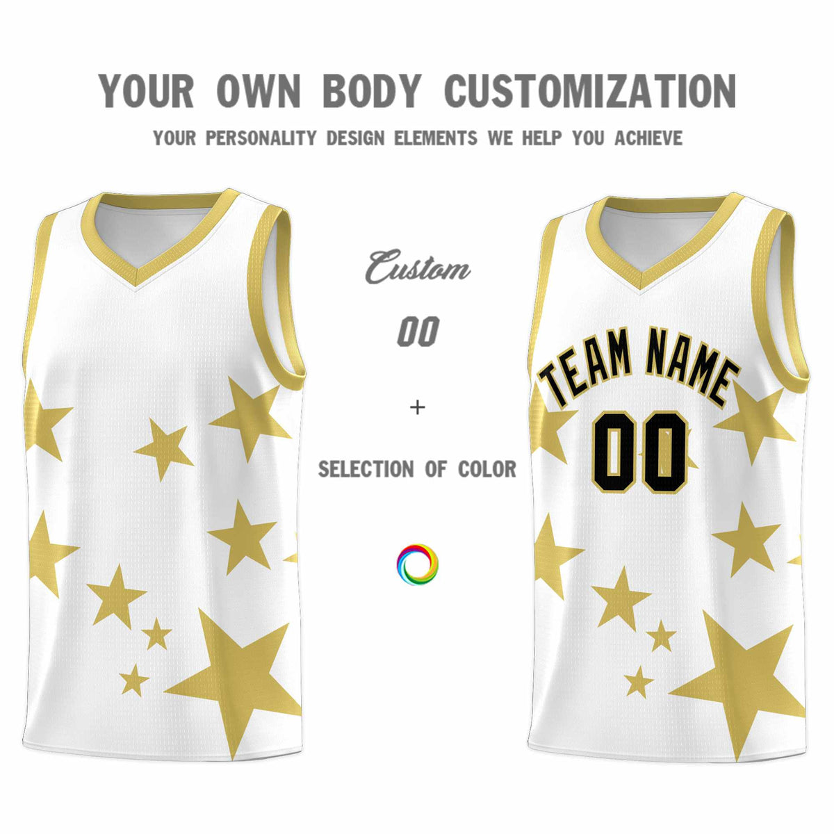 Custom White Old Gold Graffiti Pattern Star Print Basketball Jersey Kits|KXKSHOP