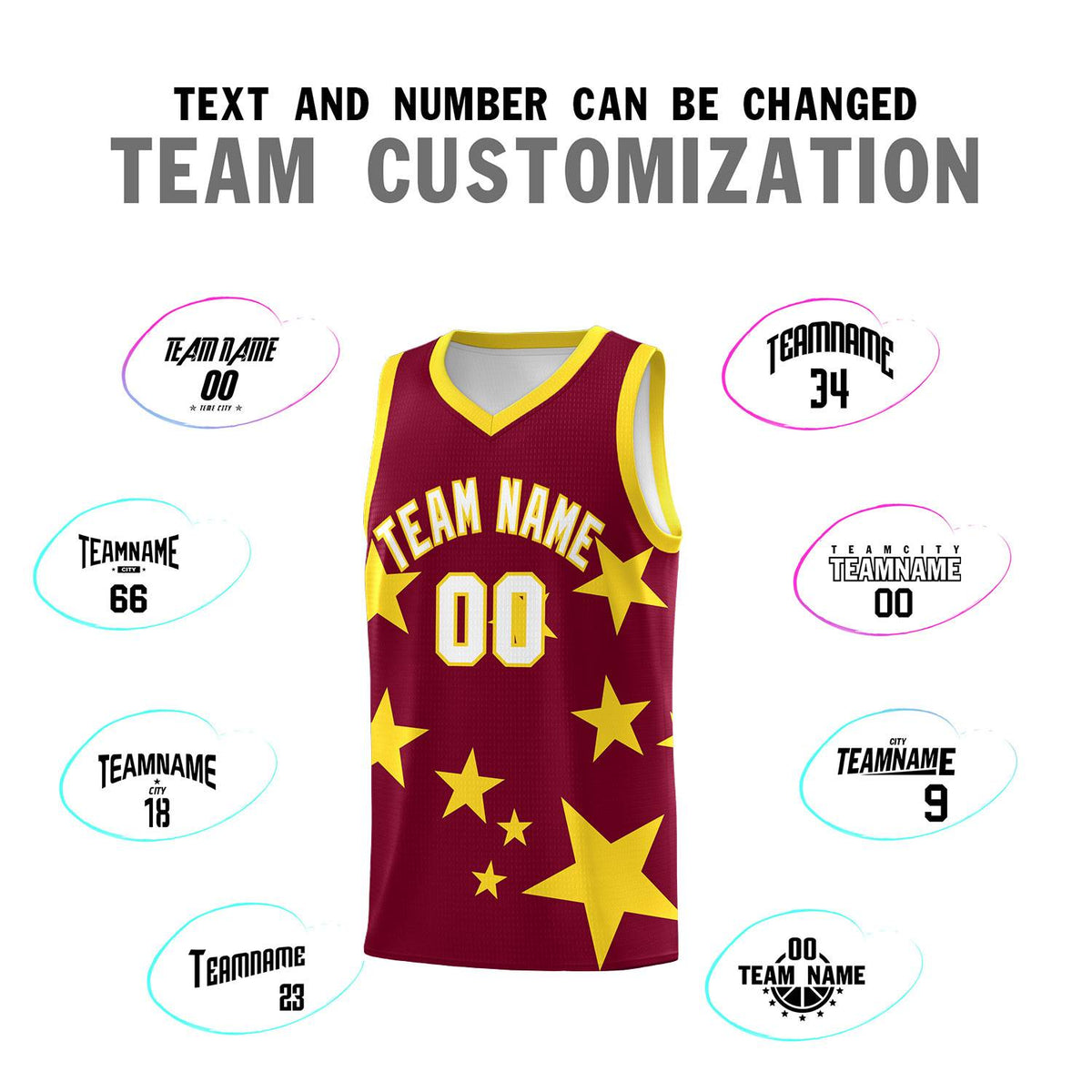 Custom Crimson Gold Graffiti Pattern Star Print Basketball Jersey Kits|KXKSHOP