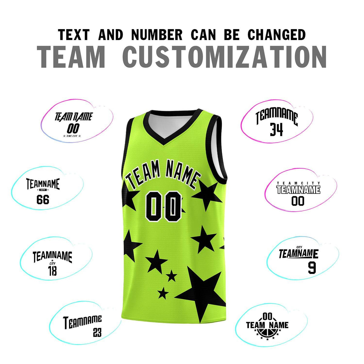 Custom Light Green Black Graffiti Pattern Star Print Basketball Jersey Kits|KXKSHOP