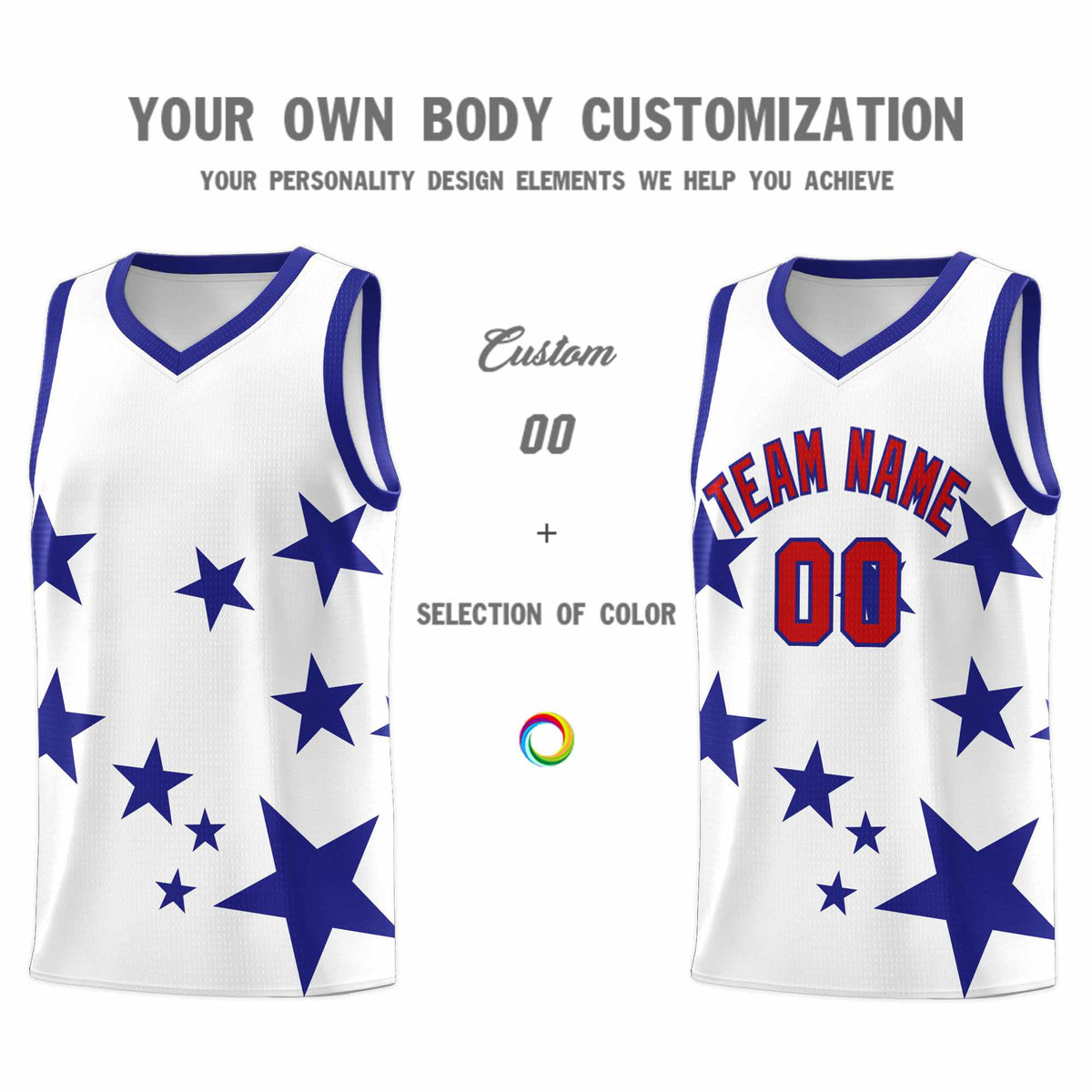 Custom White Royal Graffiti Pattern Star Print Basketball Jersey Kits|KXKSHOP