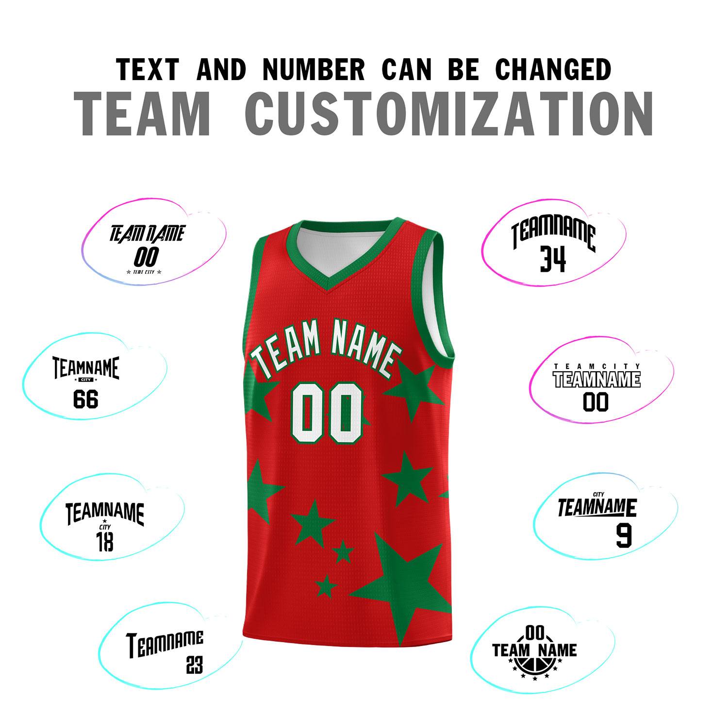 Custom Red Kelly Green Graffiti Pattern Star Print Basketball Jersey Kits|KXKSHOP