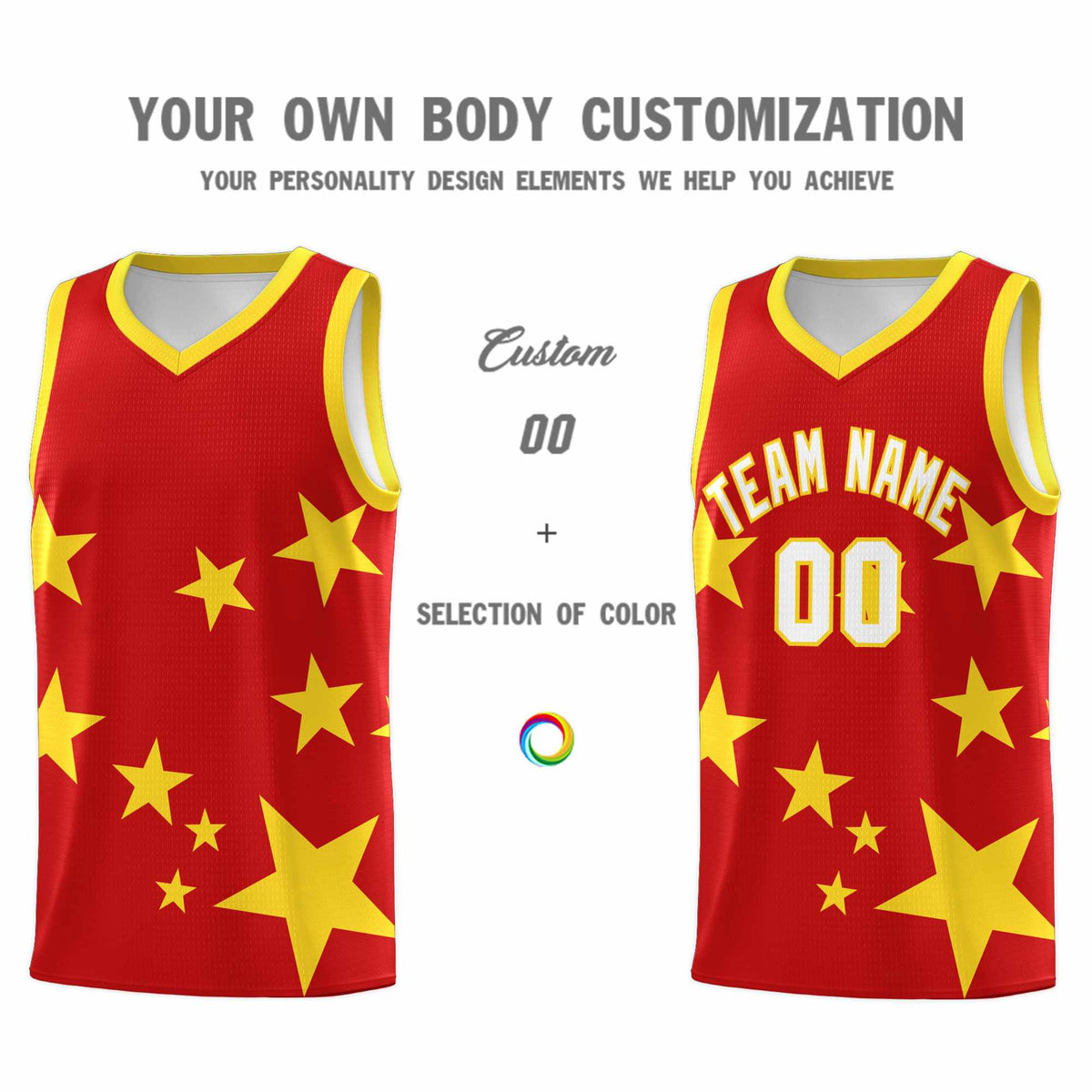 Custom Red Gold Graffiti Pattern Star Print Basketball Jersey Kits|KXKSHOP