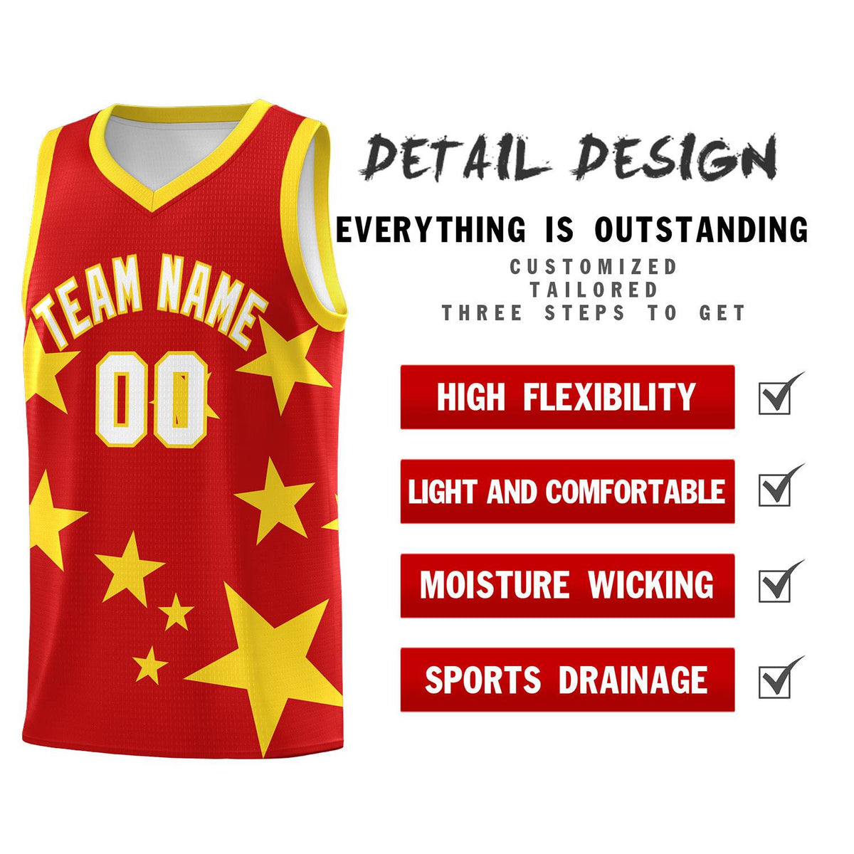 Custom Red Gold Graffiti Pattern Star Print Basketball Jersey Kits|KXKSHOP