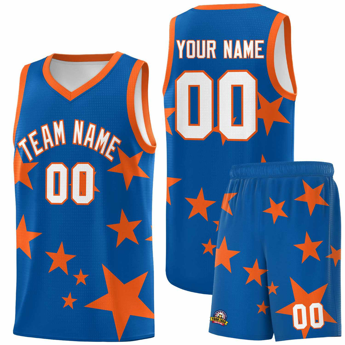 Custom Royal Orange Graffiti Pattern Star Print Basketball Jersey Kits|KXKSHOP
