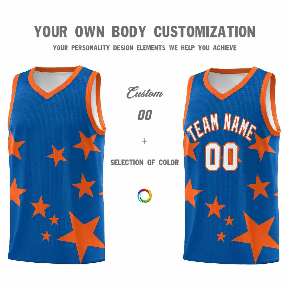 Custom Royal Orange Graffiti Pattern Star Print Basketball Jersey Kits|KXKSHOP
