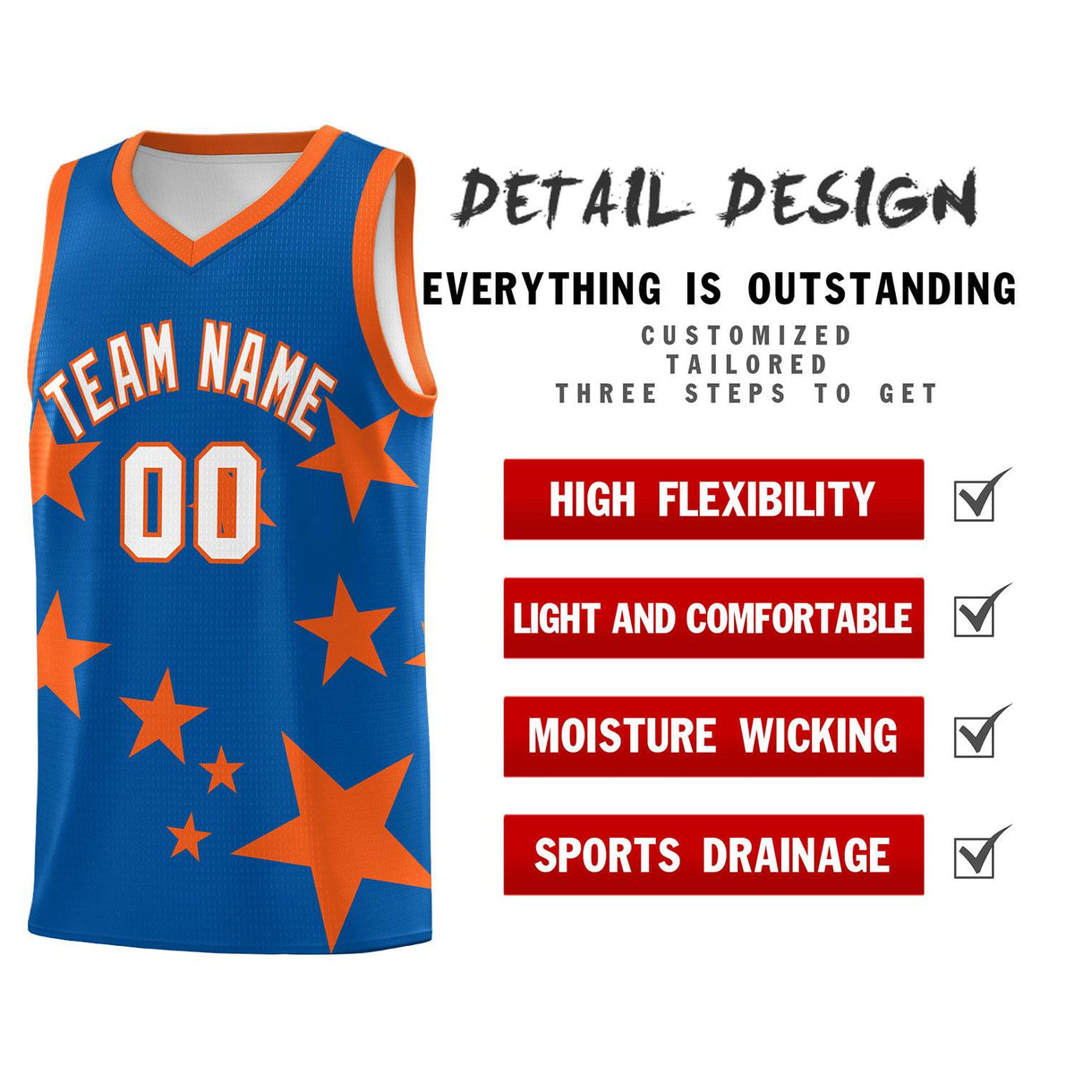 Custom Royal Orange Graffiti Pattern Star Print Basketball Jersey Kits|KXKSHOP
