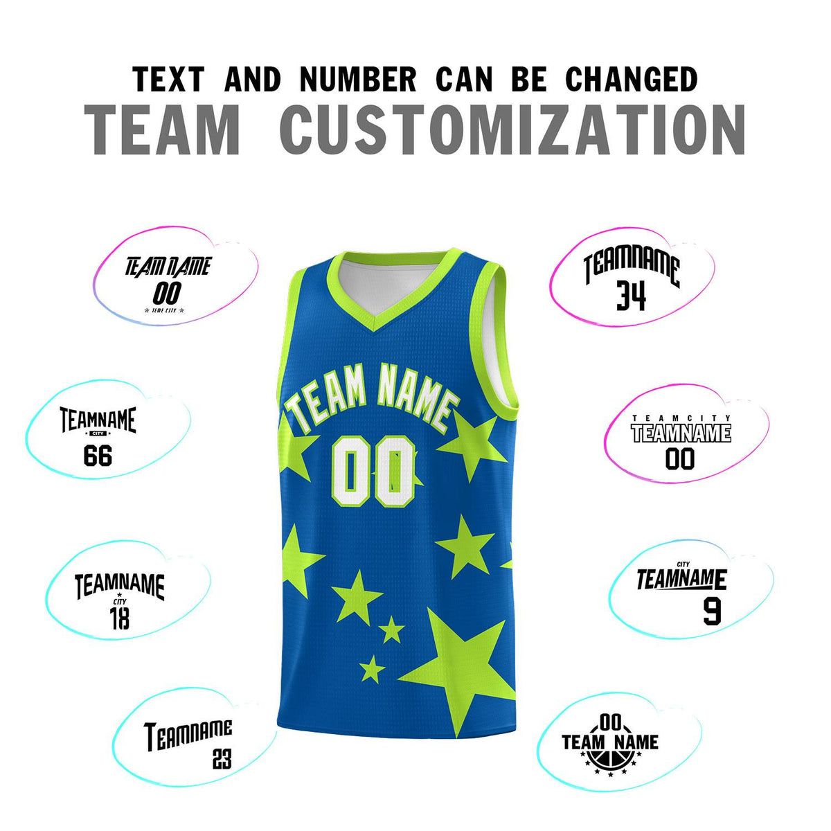 Custom Royal Light Green Graffiti Pattern Star Print Basketball Jersey Kits|KXKSHOP