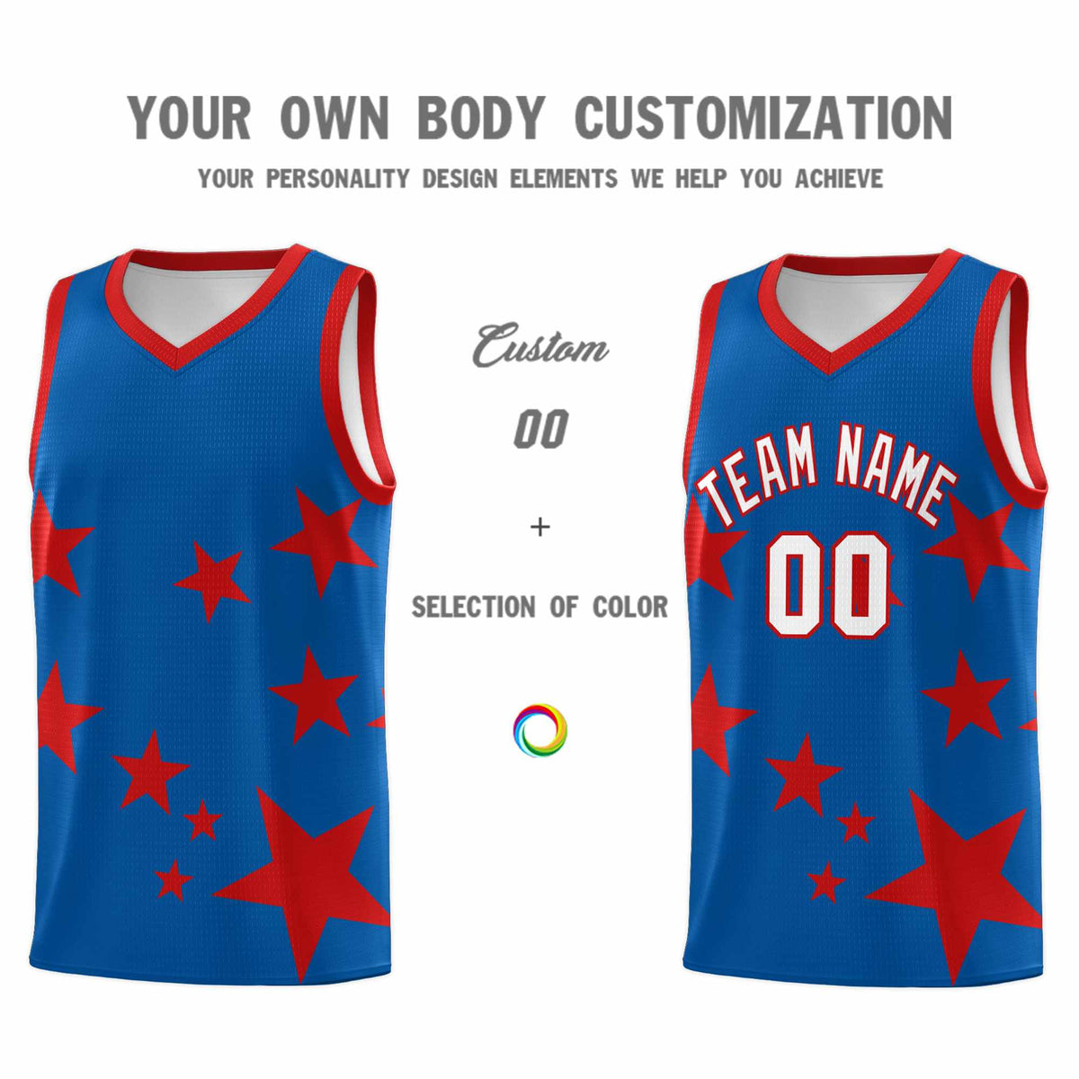 Custom Royal Red Graffiti Pattern Star Print Basketball Jersey Kits|KXKSHOP