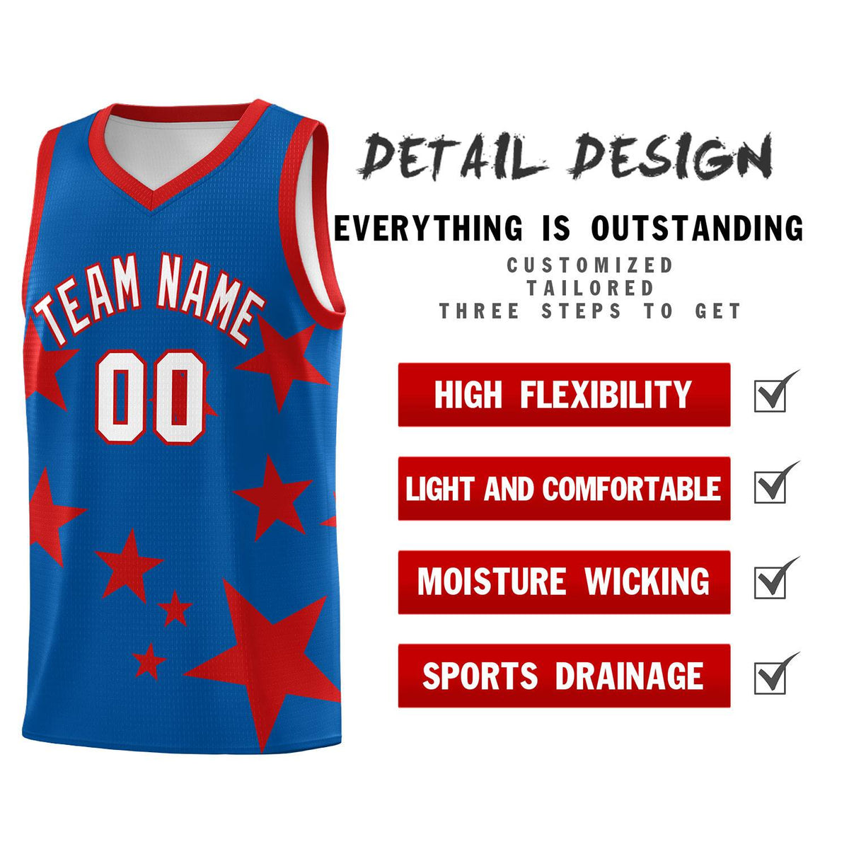 Custom Royal Red Graffiti Pattern Star Print Basketball Jersey Kits|KXKSHOP