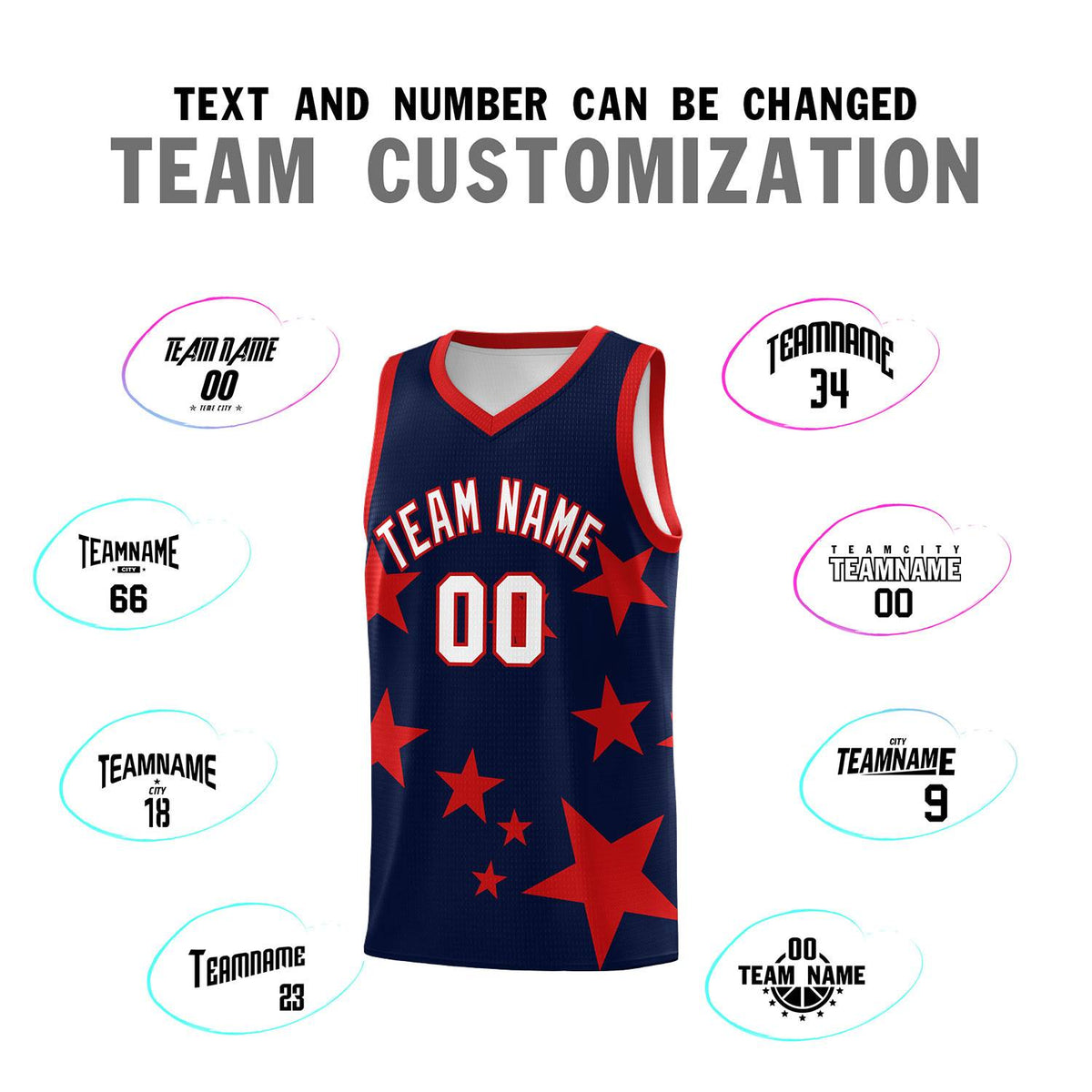 Custom Navy Red Graffiti Pattern Star Print Basketball Jersey Kits|KXKSHOP