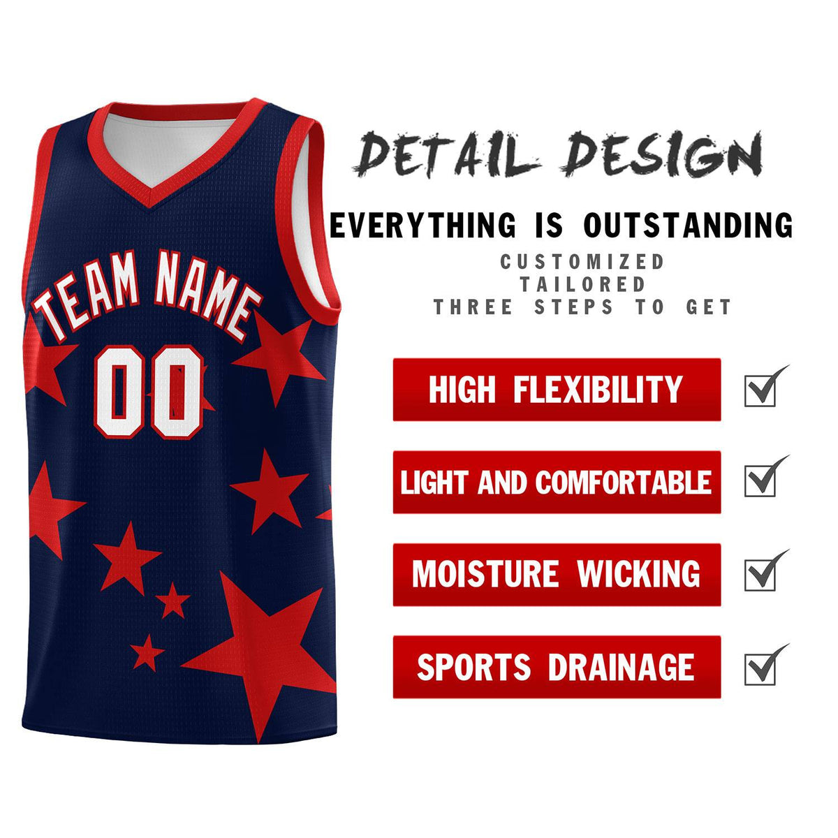 Custom Navy Red Graffiti Pattern Star Print Basketball Jersey Kits|KXKSHOP