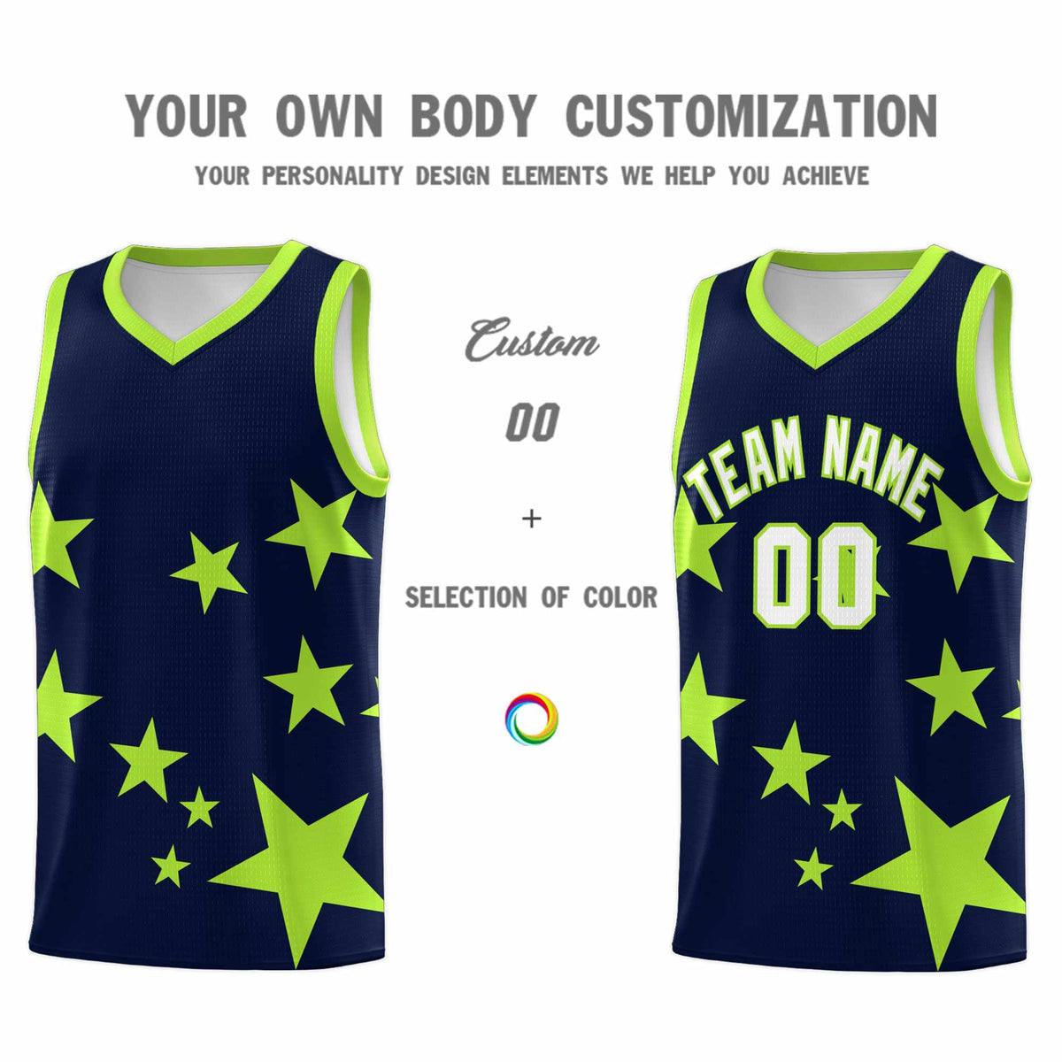 Custom Navy Light Green Graffiti Pattern Star Print Basketball Jersey Kits|KXKSHOP