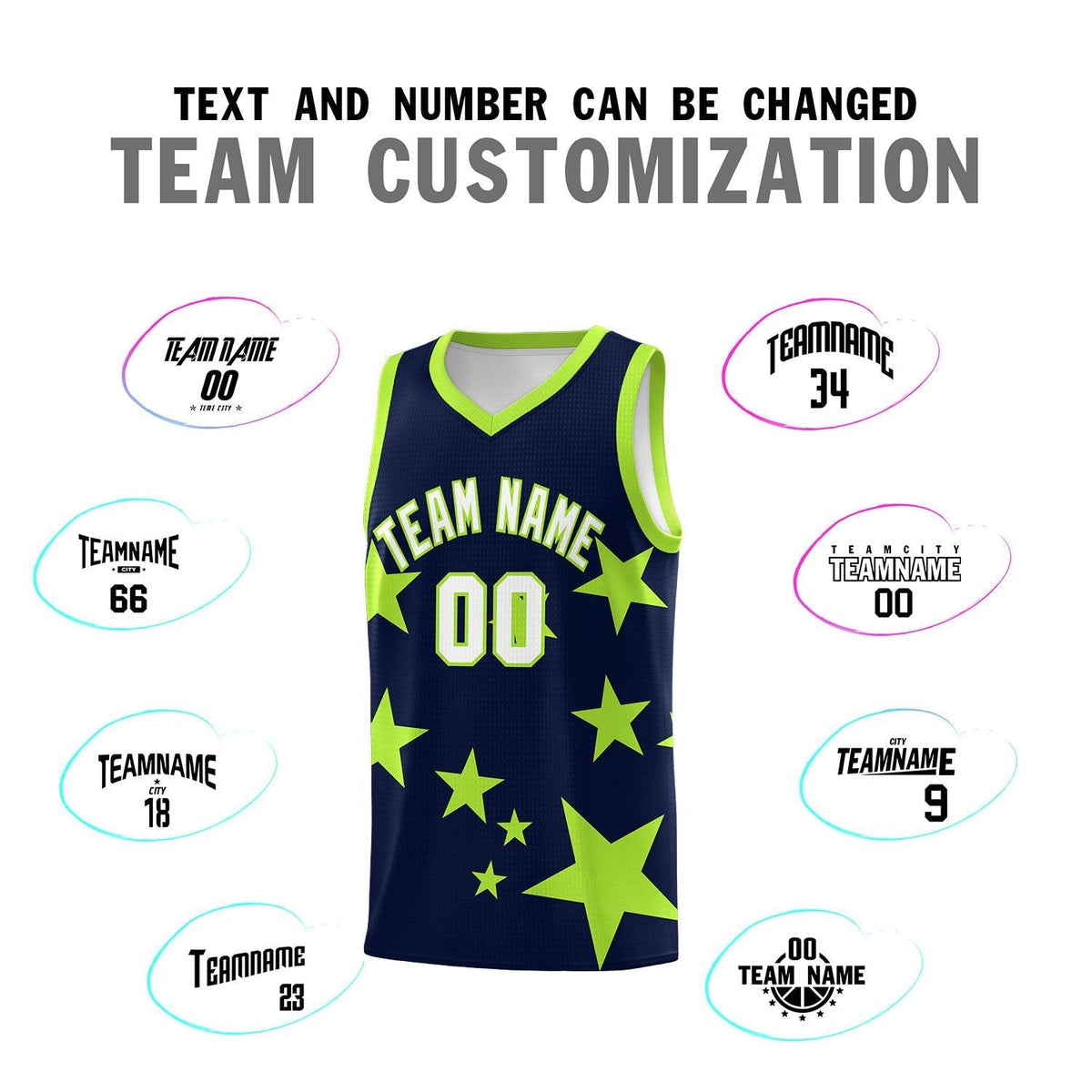 Custom Navy Light Green Graffiti Pattern Star Print Basketball Jersey Kits|KXKSHOP