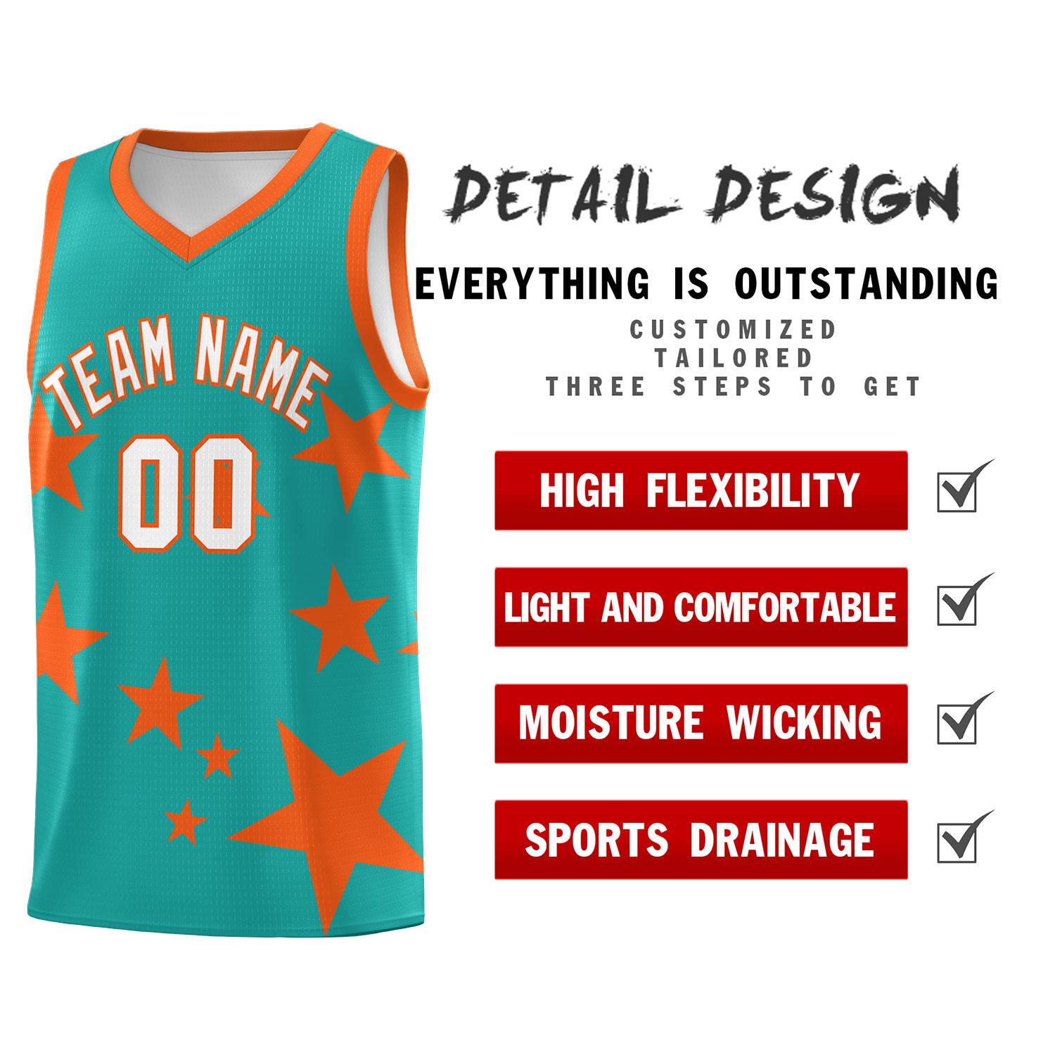 Custom Aqua Orange Graffiti Pattern Star Print Basketball Jersey Kits|KXKSHOP