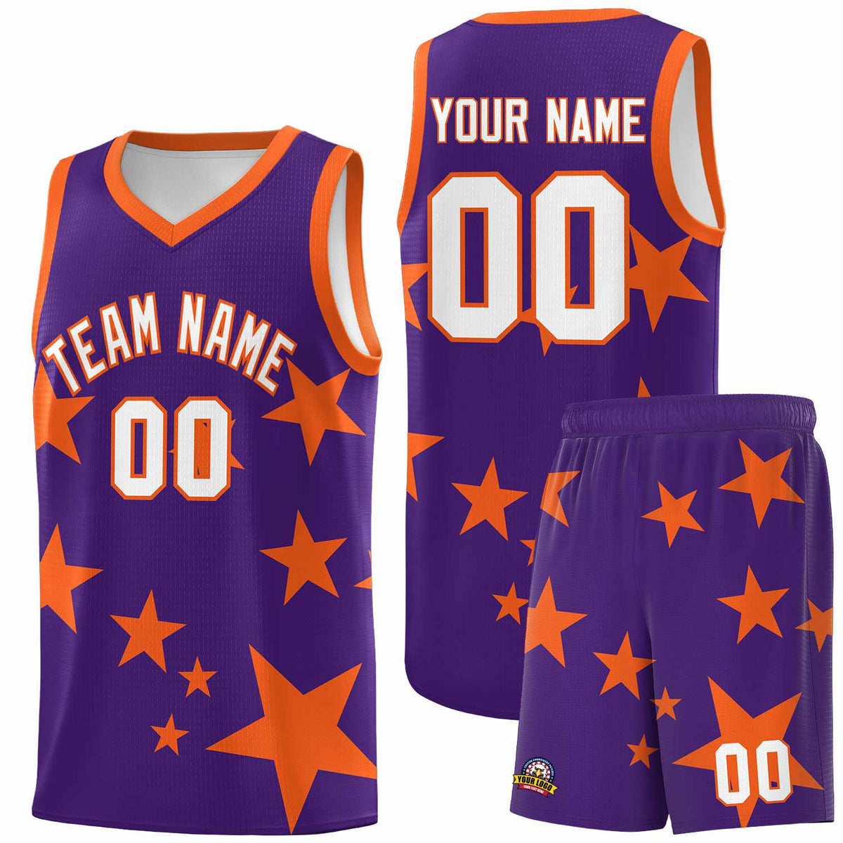 Custom Purple Orange Graffiti Pattern Star Print Basketball Jersey Kits|KXKSHOP