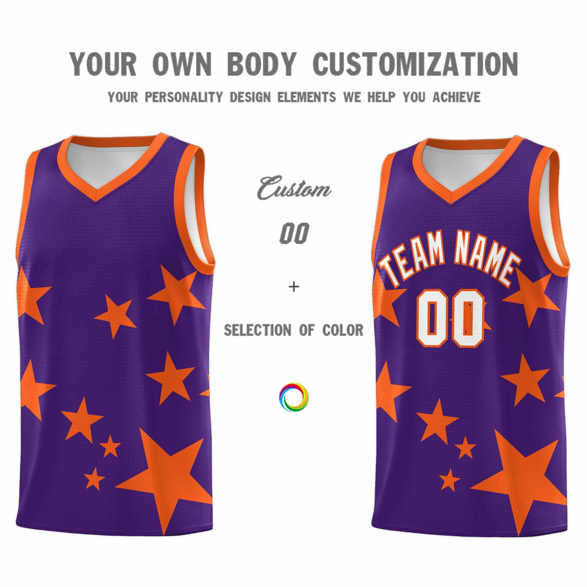 Custom Purple Orange Graffiti Pattern Star Print Basketball Jersey Kits|KXKSHOP