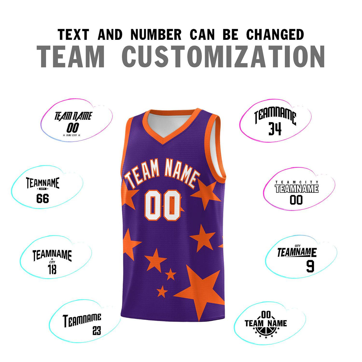 Custom Purple Orange Graffiti Pattern Star Print Basketball Jersey Kits|KXKSHOP