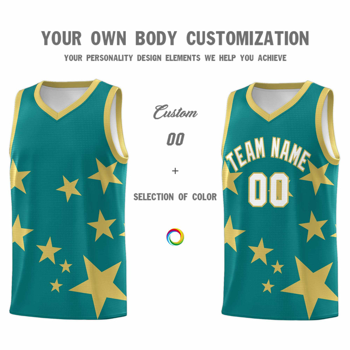 Custom Aqua Old Gold Graffiti Pattern Star Print Basketball Jersey Kits|KXKSHOP