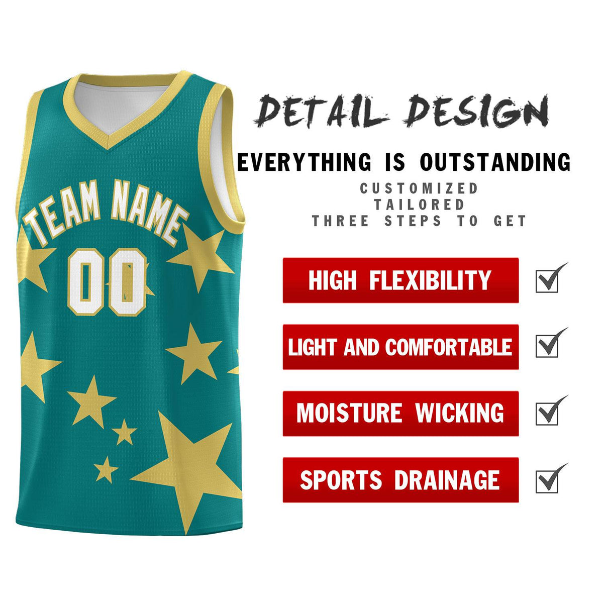Custom Aqua Old Gold Graffiti Pattern Star Print Basketball Jersey Kits|KXKSHOP