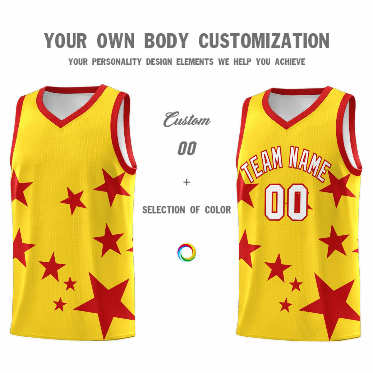 Custom Gold Red Graffiti Pattern Star Print Basketball Jersey Kits|KXKSHOP