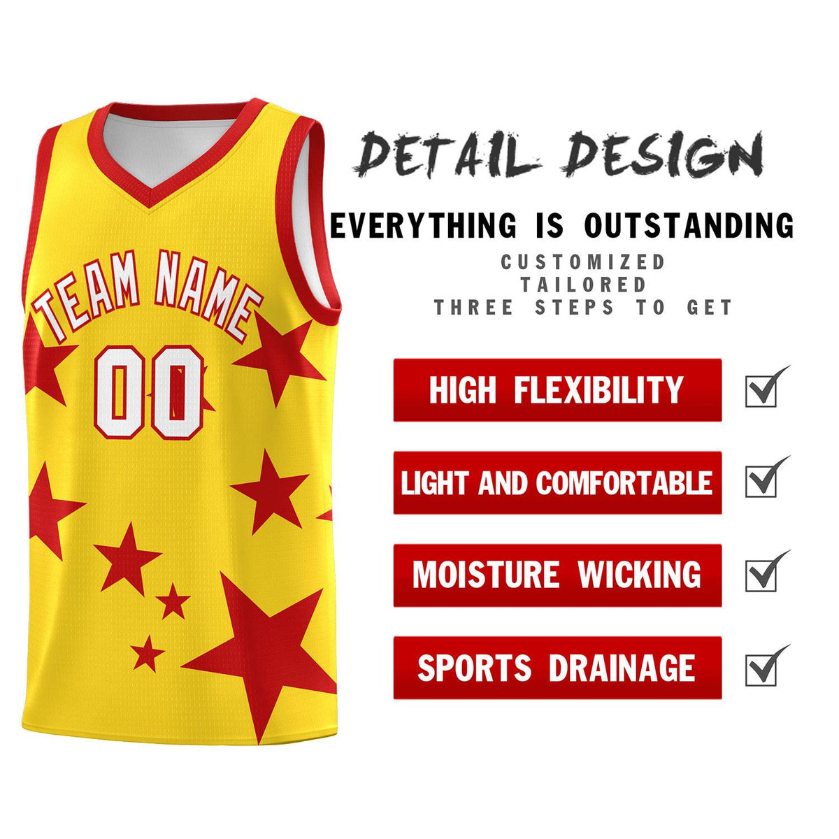 Custom Gold Red Graffiti Pattern Star Print Basketball Jersey Kits|KXKSHOP