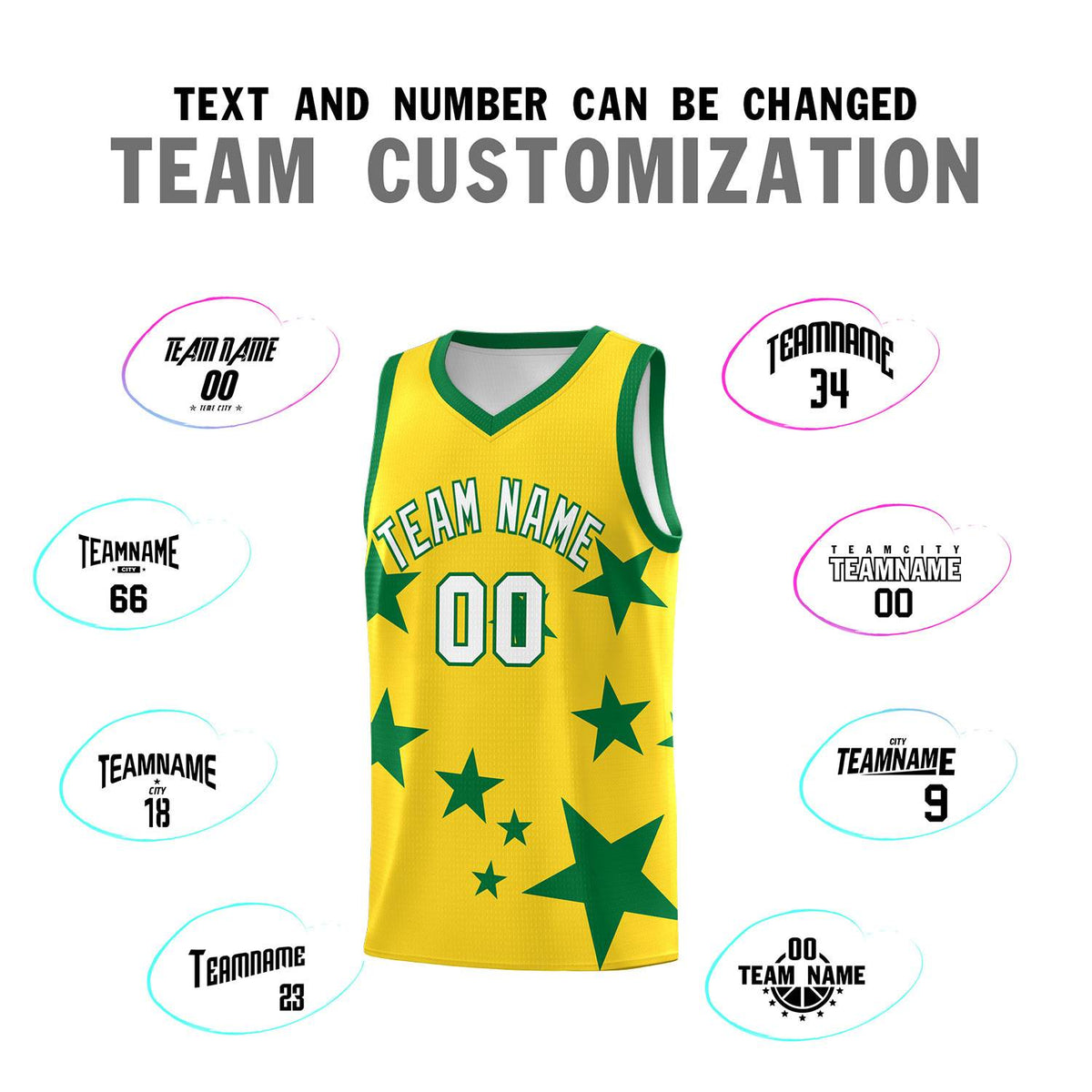 Custom Gold Kelly Green Graffiti Pattern Star Print Basketball Jersey Kits|KXKSHOP