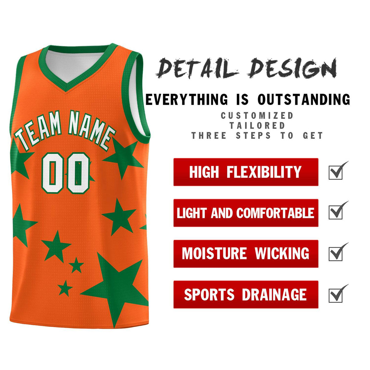 Custom Orange Kelly Green Graffiti Pattern Star Print Basketball Jersey Kits|KXKSHOP