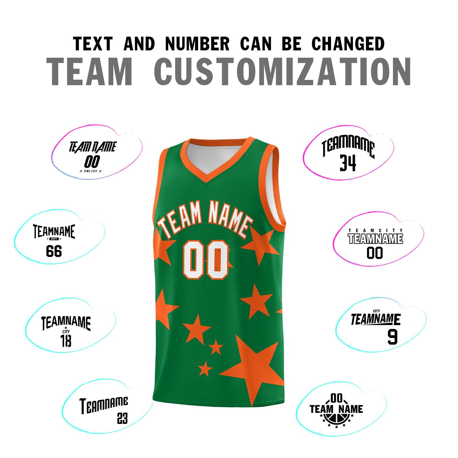 Custom Kelly Green Orange Graffiti Pattern Star Print Basketball Jersey Kits|KXKSHOP