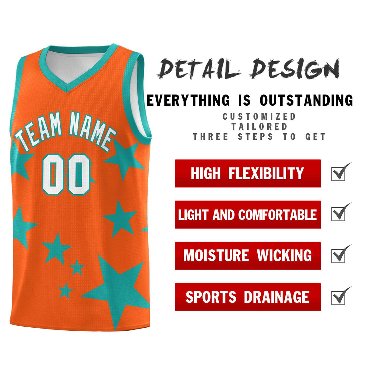 Custom Orange Aqua Graffiti Pattern Star Print Basketball Jersey Kits|KXKSHOP