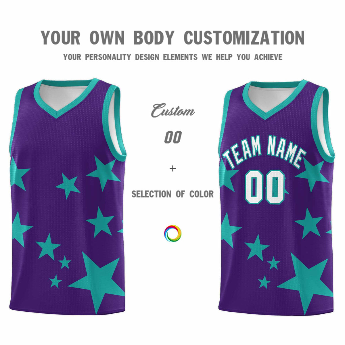 Custom Purple Aqua Graffiti Pattern Star Print Basketball Jersey Kits|KXKSHOP