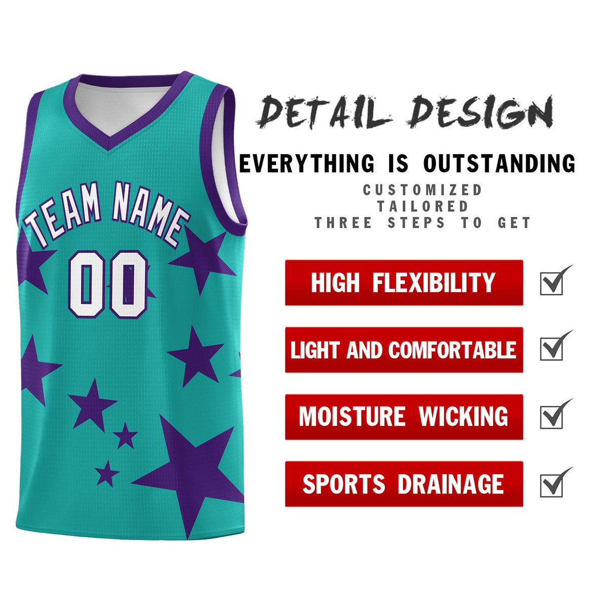 Custom Aqua Purple Graffiti Pattern Star Print Basketball Jersey Kits|KXKSHOP