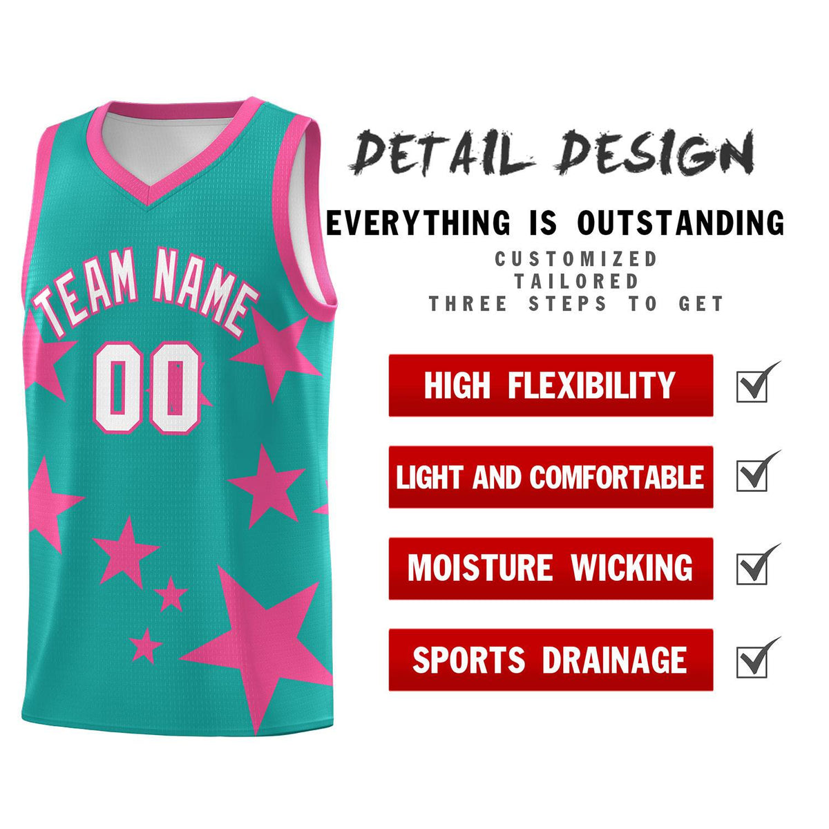 Custom Aqua Pink Graffiti Pattern Star Print Basketball Jersey Kits|KXKSHOP