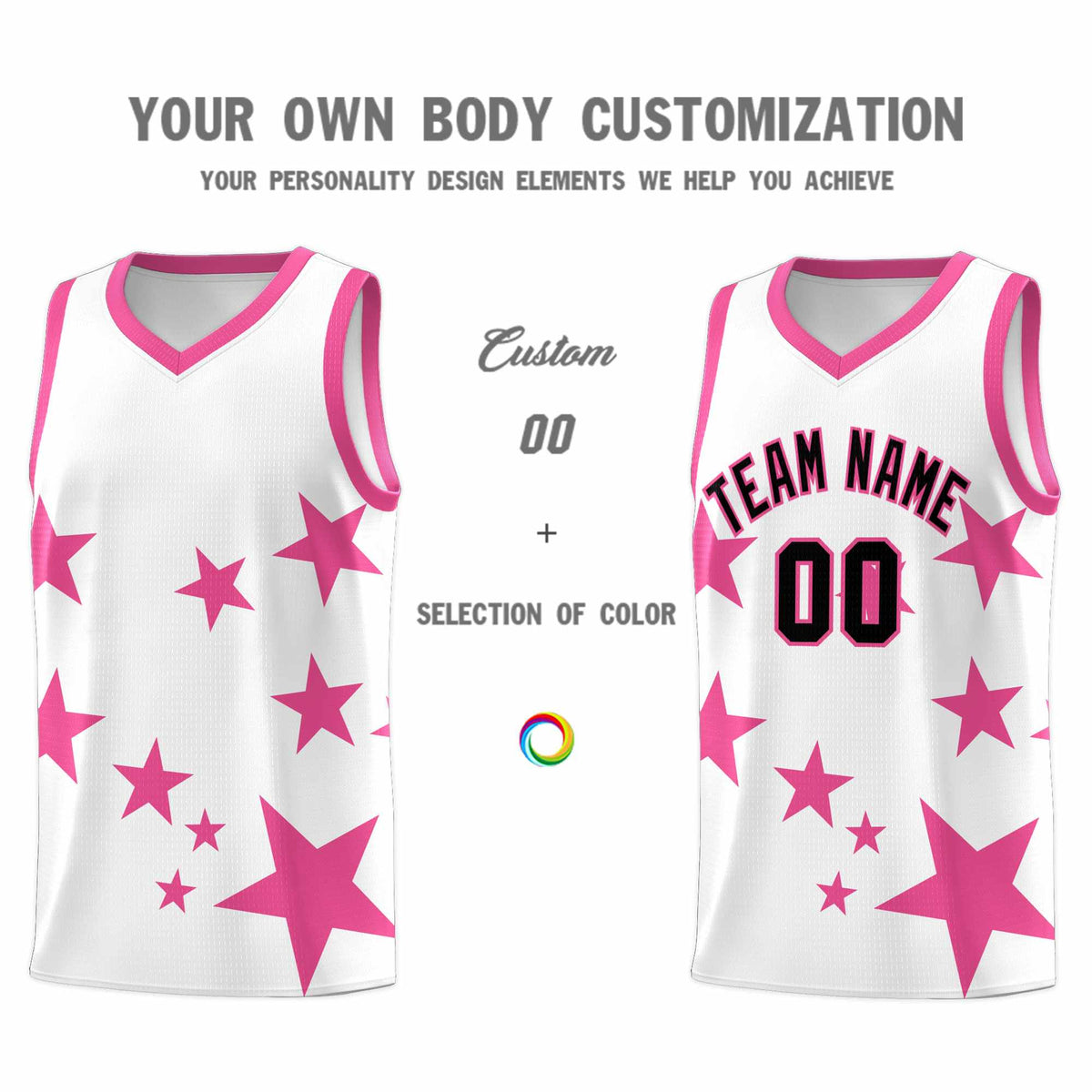 Custom White Pink Graffiti Pattern Star Print Basketball Jersey Kits|KXKSHOP
