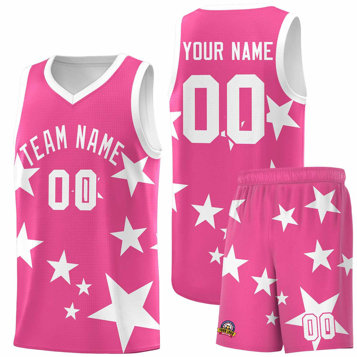 Custom Pink White Graffiti Pattern Star Print Basketball Jersey Kits|KXKSHOP