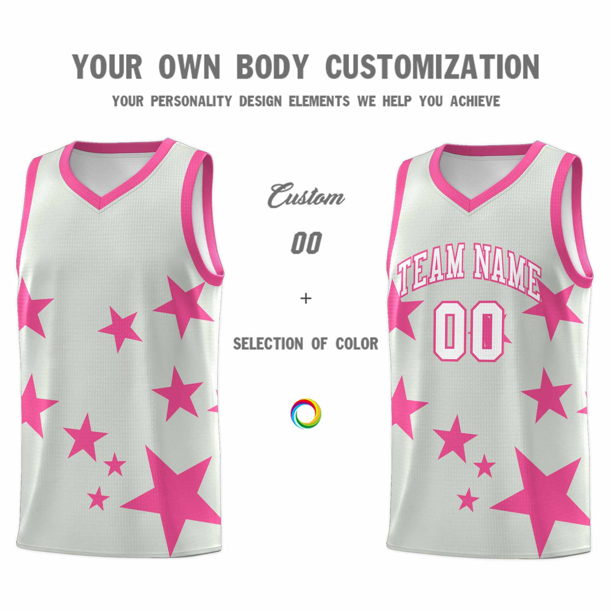 Custom Gray Pink Graffiti Pattern Star Print Basketball Jersey Kits|KXKSHOP