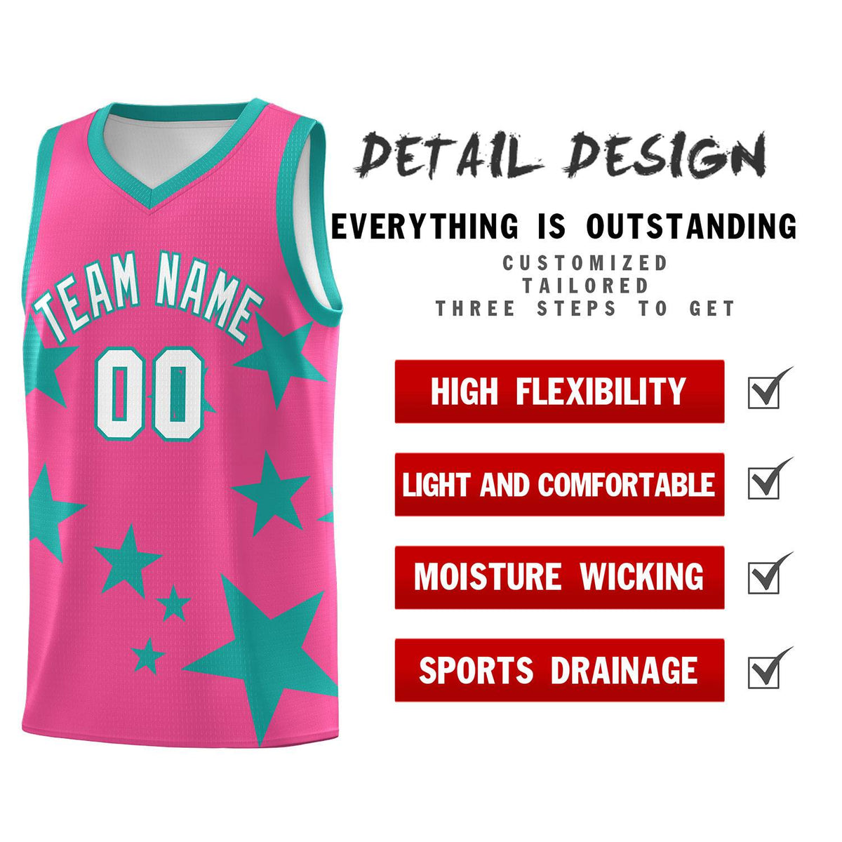 Custom Pink Aqua Graffiti Pattern Star Print Basketball Jersey Kits|KXKSHOP