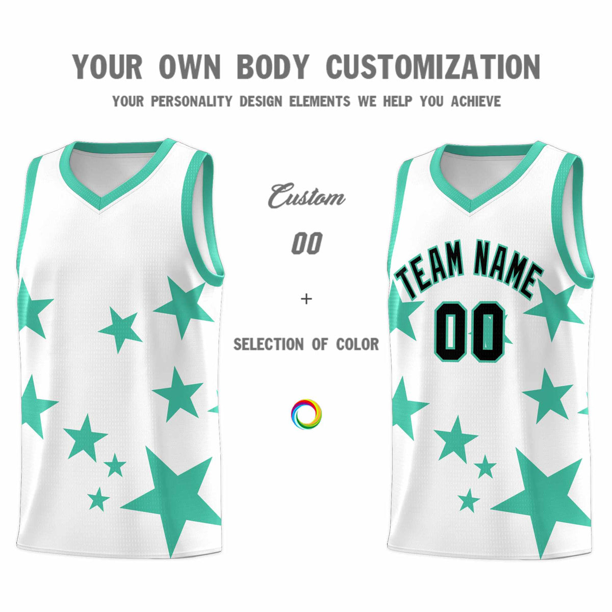 Custom White Bright Green Graffiti Pattern Star Print Basketball Jersey Kits|KXKSHOP