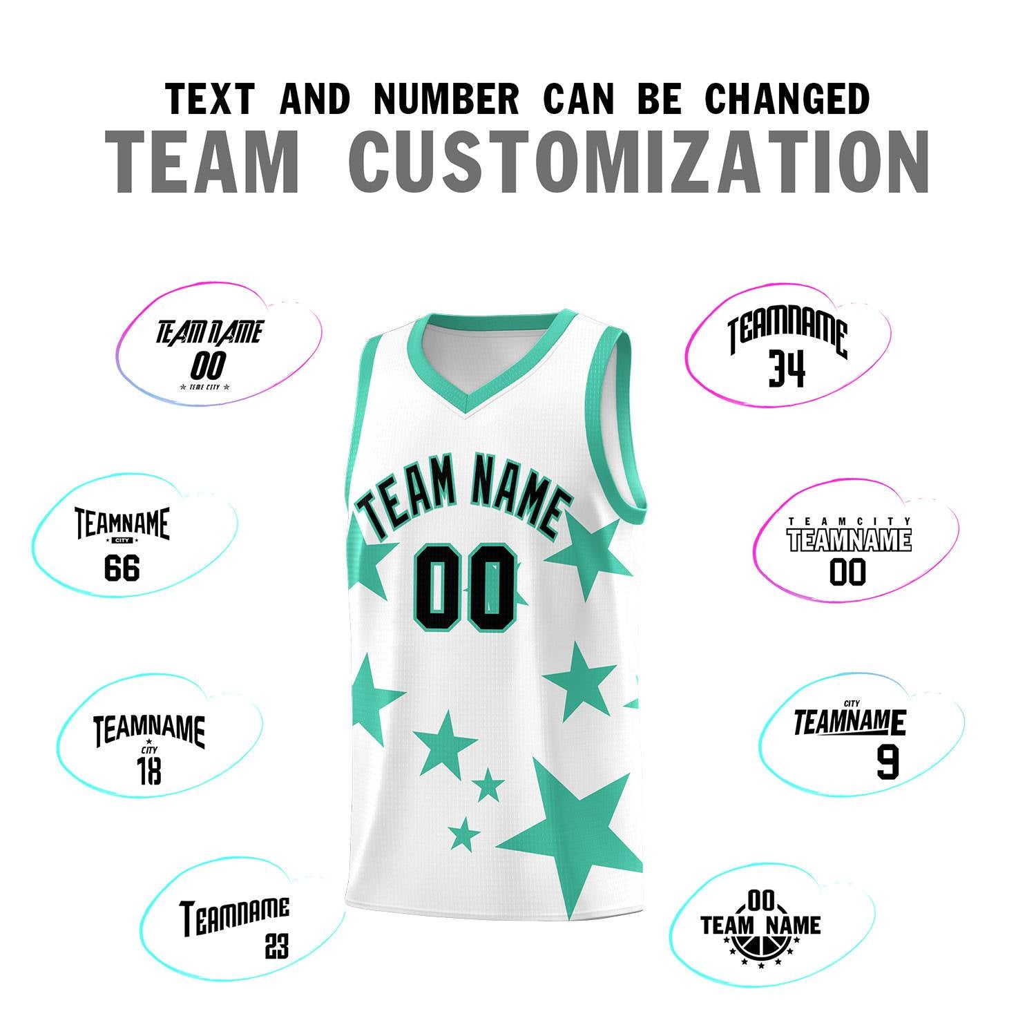 Custom White Bright Green Graffiti Pattern Star Print Basketball Jersey Kits|KXKSHOP