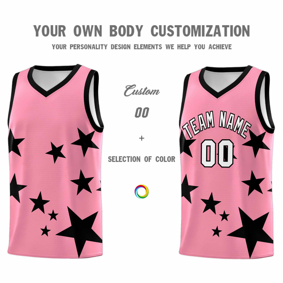 Custom Light Pink Black Graffiti Pattern Star Print Basketball Jersey Kits|KXKSHOP