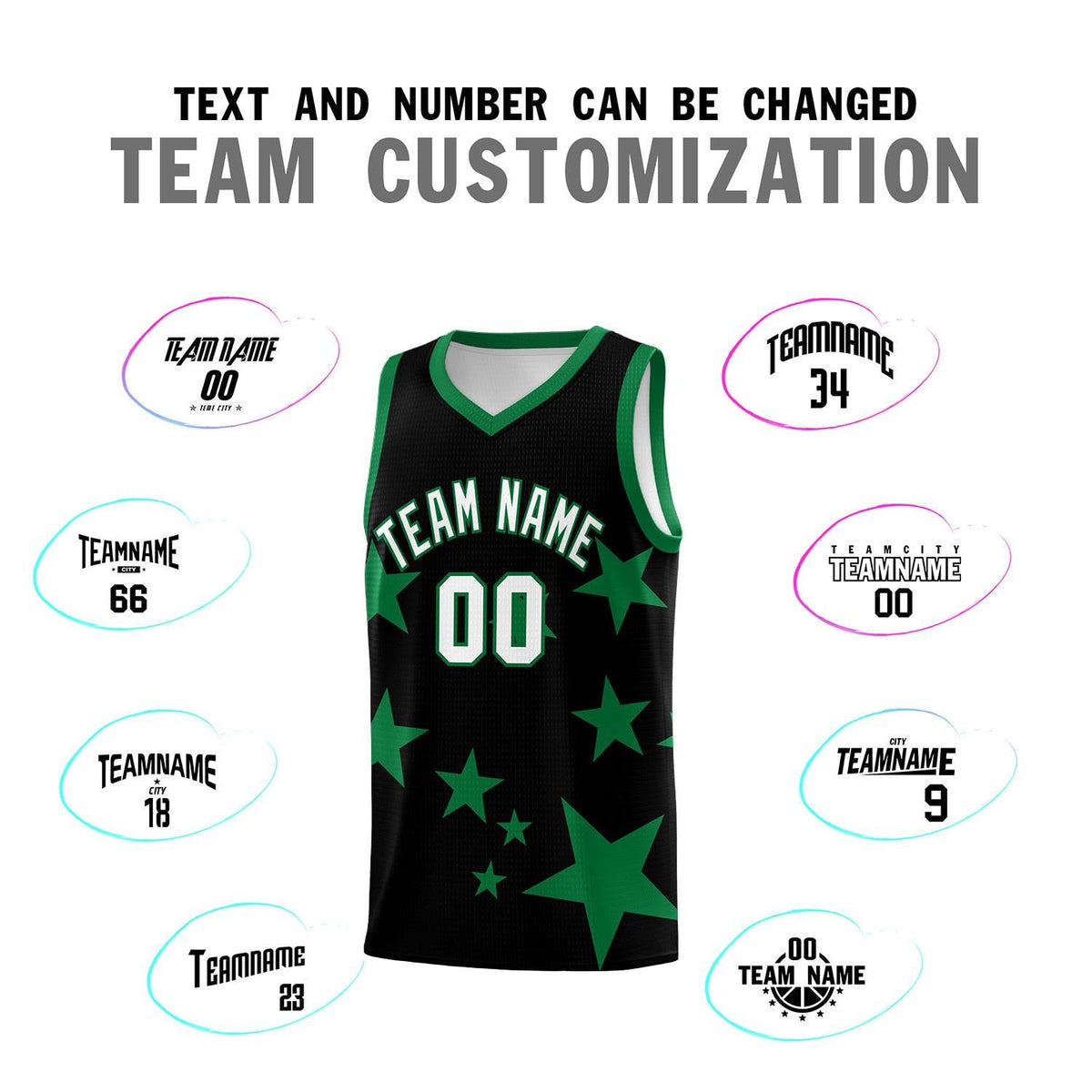 Custom Black Kelly Green Graffiti Pattern Star Print Basketball Jersey Kits|KXKSHOP
