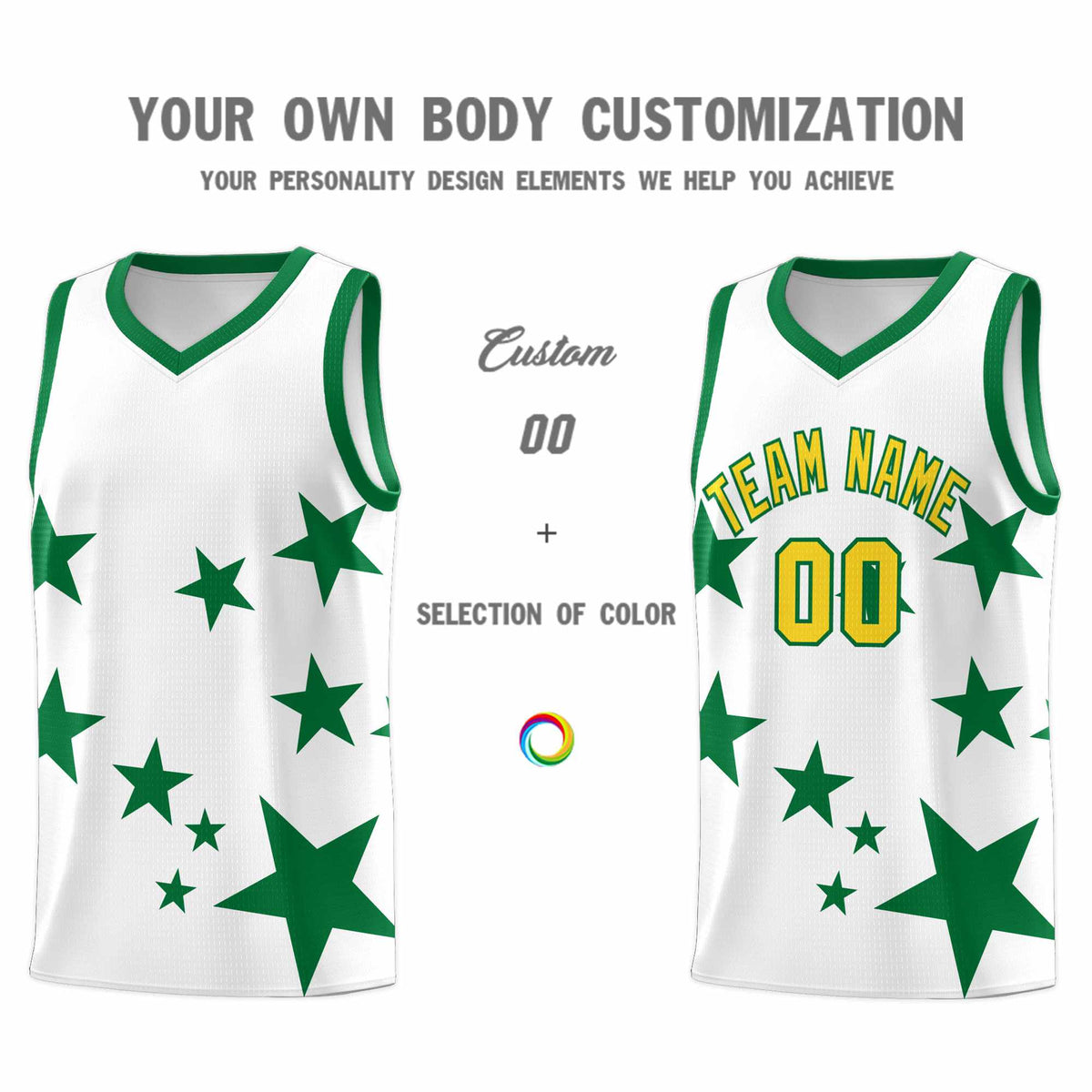 Custom White Kelly Green Graffiti Pattern Star Print Basketball Jersey Kits|KXKSHOP
