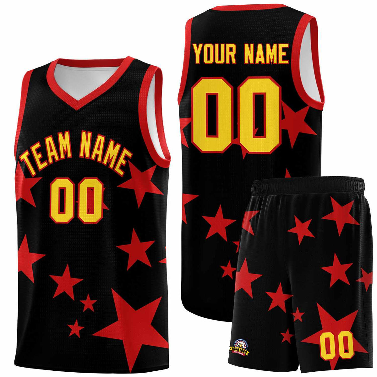 Custom Black Red Graffiti Pattern Star Print Basketball Jersey Kits|KXKSHOP