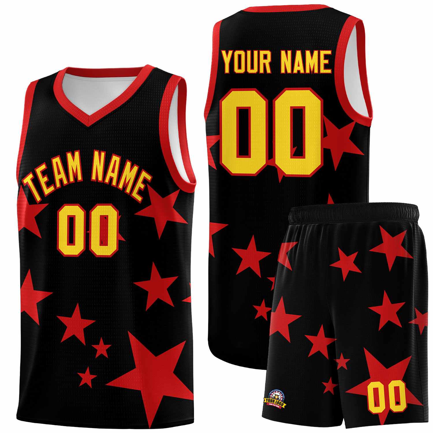Custom Black Red Graffiti Pattern Star Print Basketball Jersey Kits|KXKSHOP