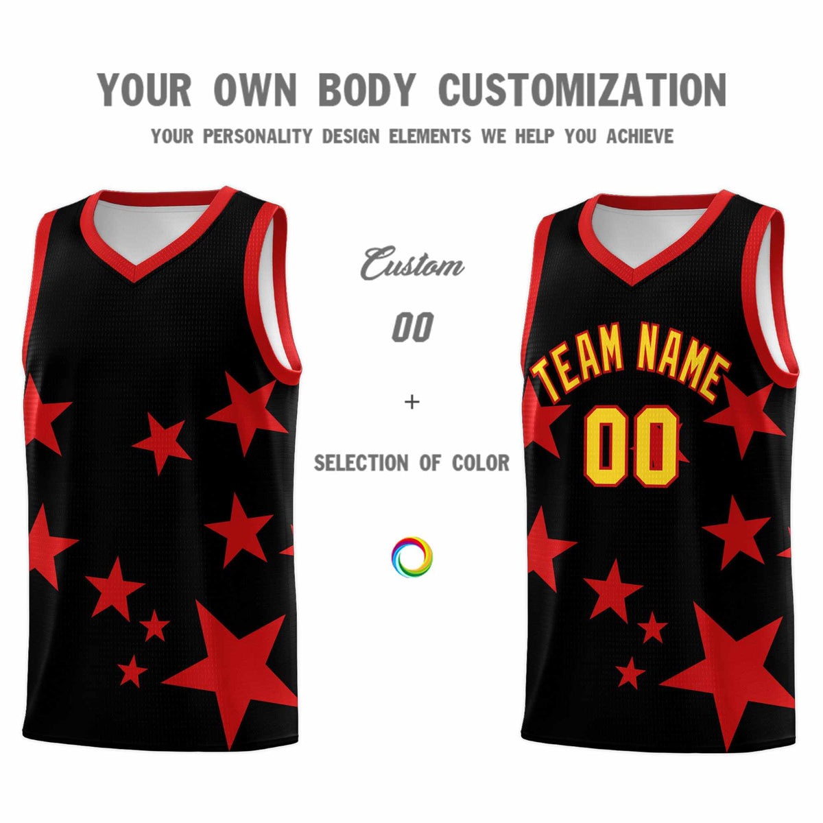 Custom Black Red Graffiti Pattern Star Print Basketball Jersey Kits|KXKSHOP