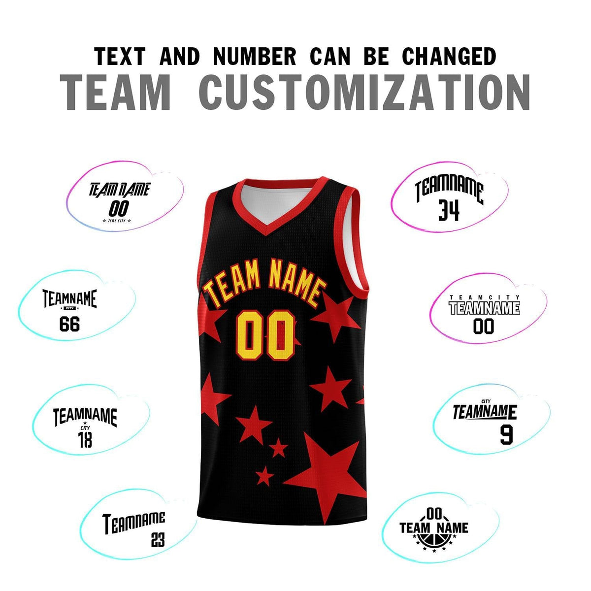 Custom Black Red Graffiti Pattern Star Print Basketball Jersey Kits|KXKSHOP