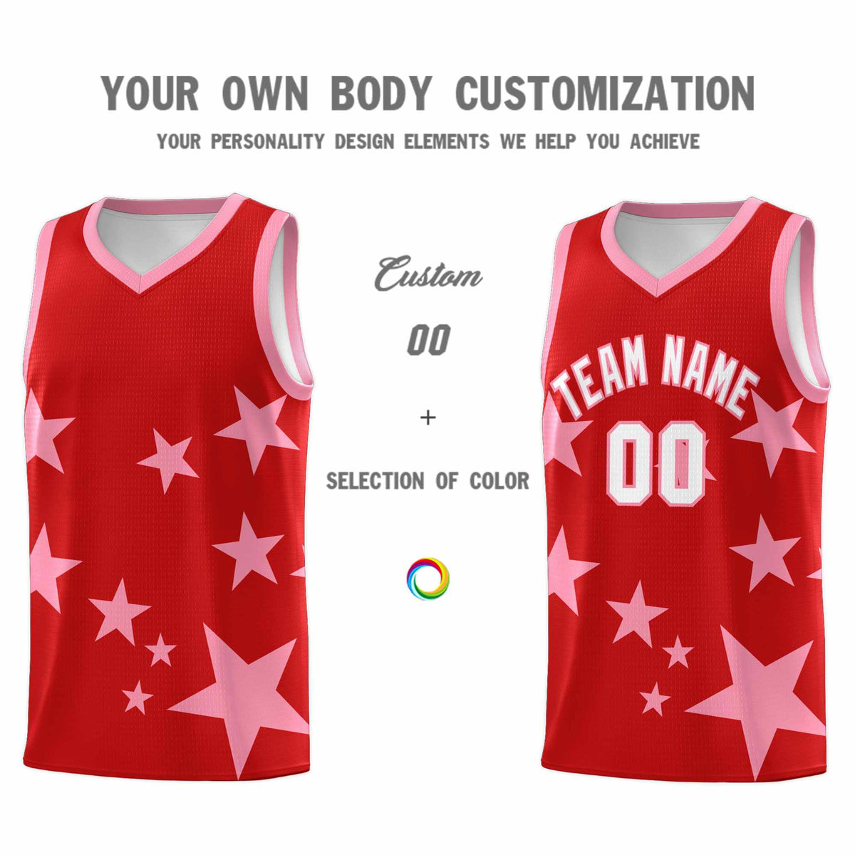 Custom Red Light Pink Graffiti Pattern Star Print Basketball Jersey Kits|KXKSHOP
