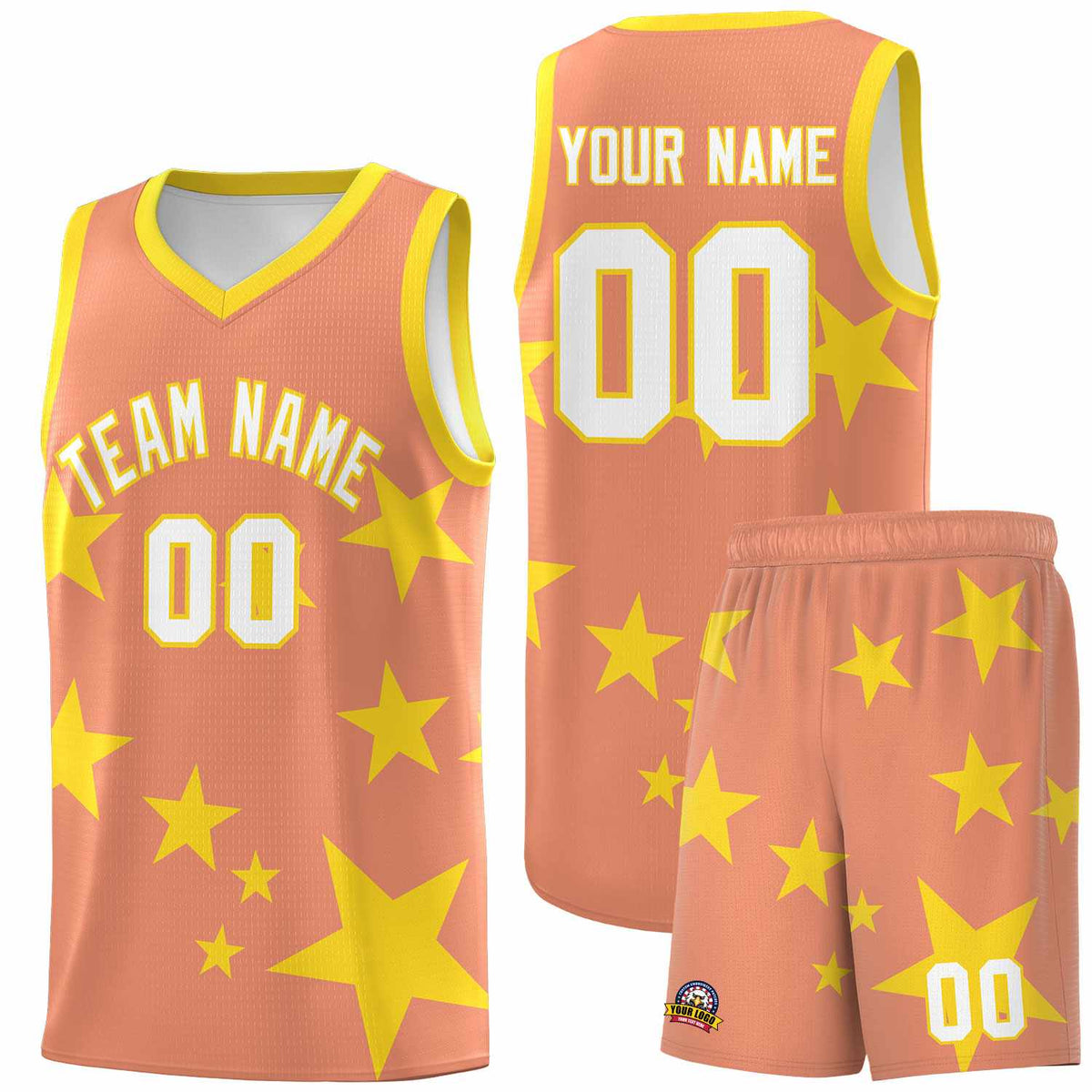 Custom Light Orange Gold Graffiti Pattern Star Print Basketball Jersey Kits|KXKSHOP