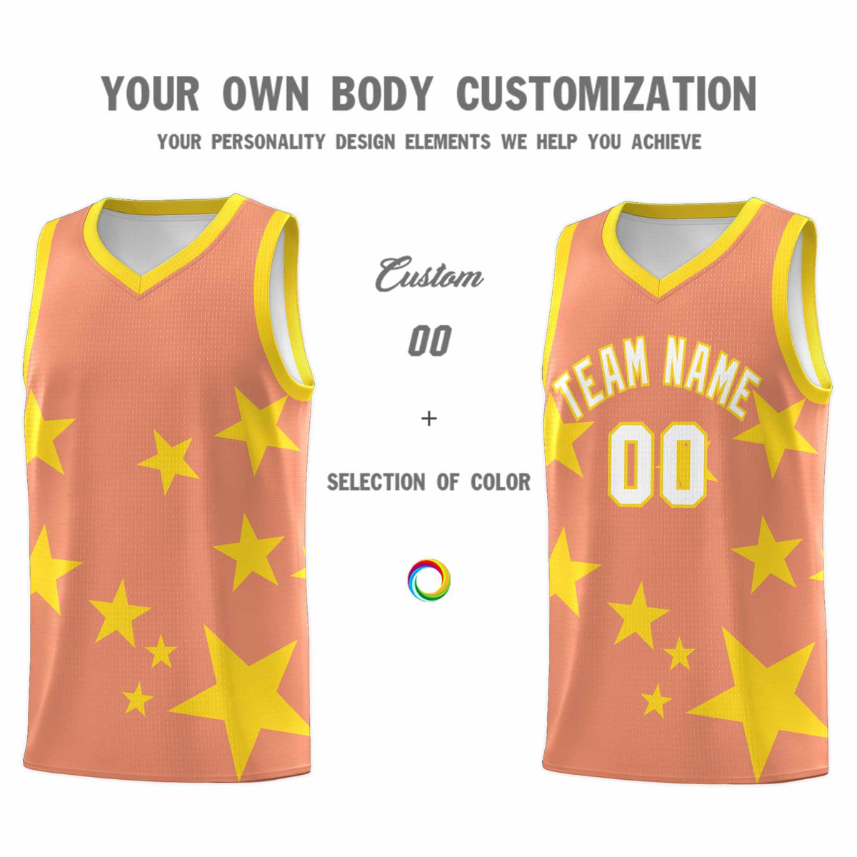 Custom Light Orange Gold Graffiti Pattern Star Print Basketball Jersey Kits|KXKSHOP