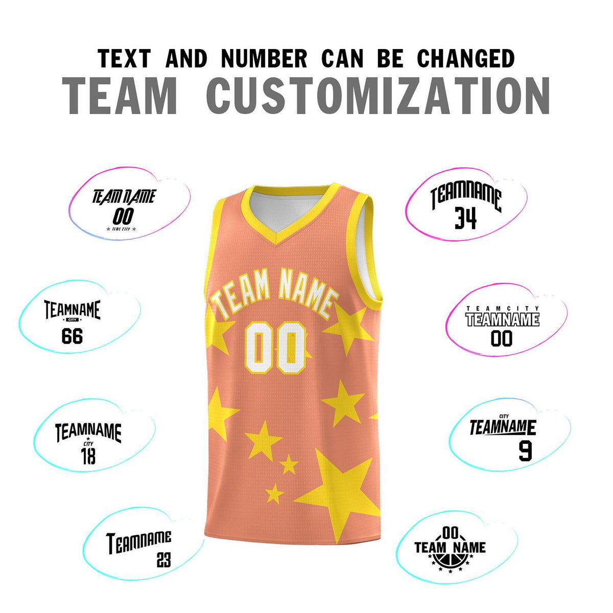 Custom Light Orange Gold Graffiti Pattern Star Print Basketball Jersey Kits|KXKSHOP