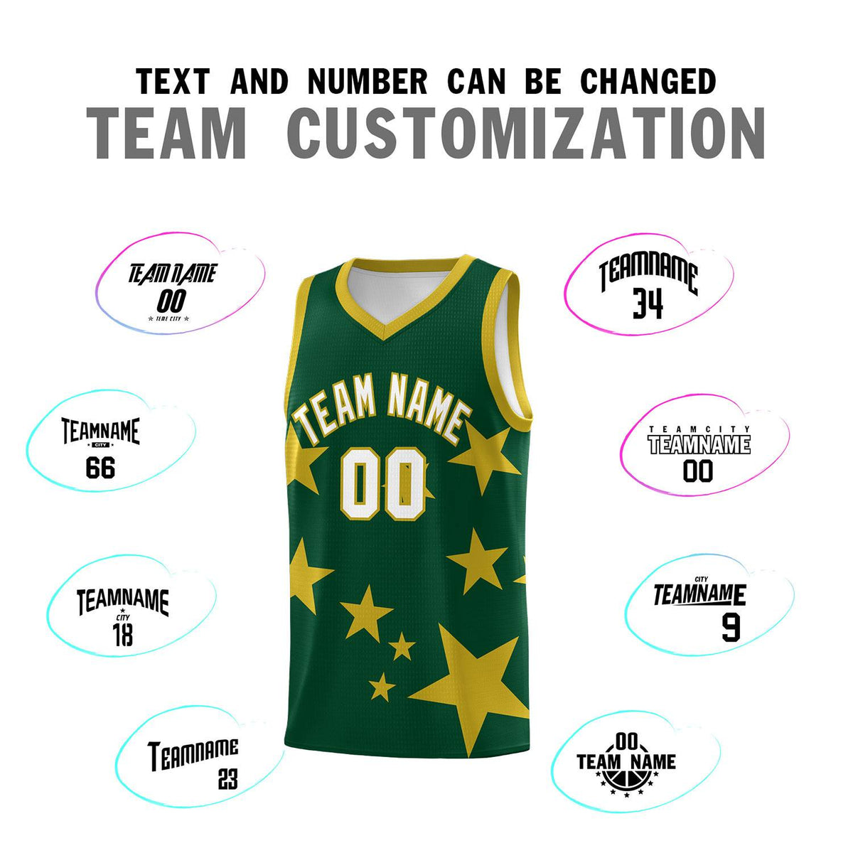 Custom Green Old Gold Graffiti Pattern Star Print Basketball Jersey Kits|KXKSHOP